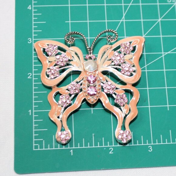 Large Peach and Pink Butterfly Brooch - Picture 5 of 8